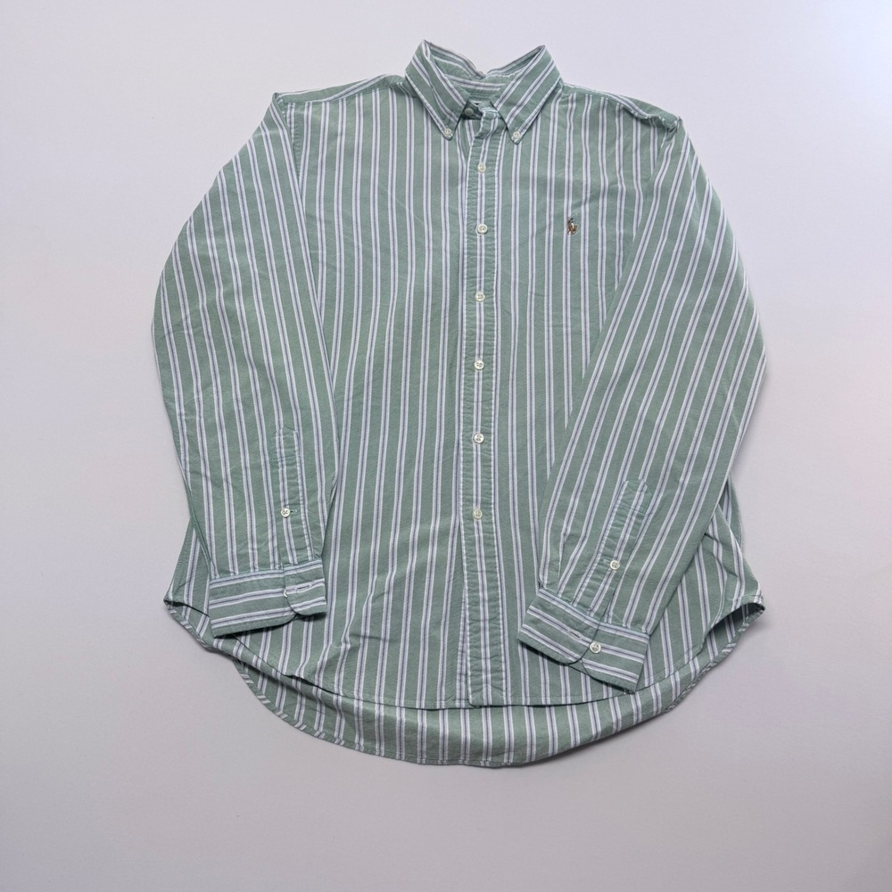 Polo Ralph Lauren Classic Fit Striped Oxford Shirt Green White Mens Large